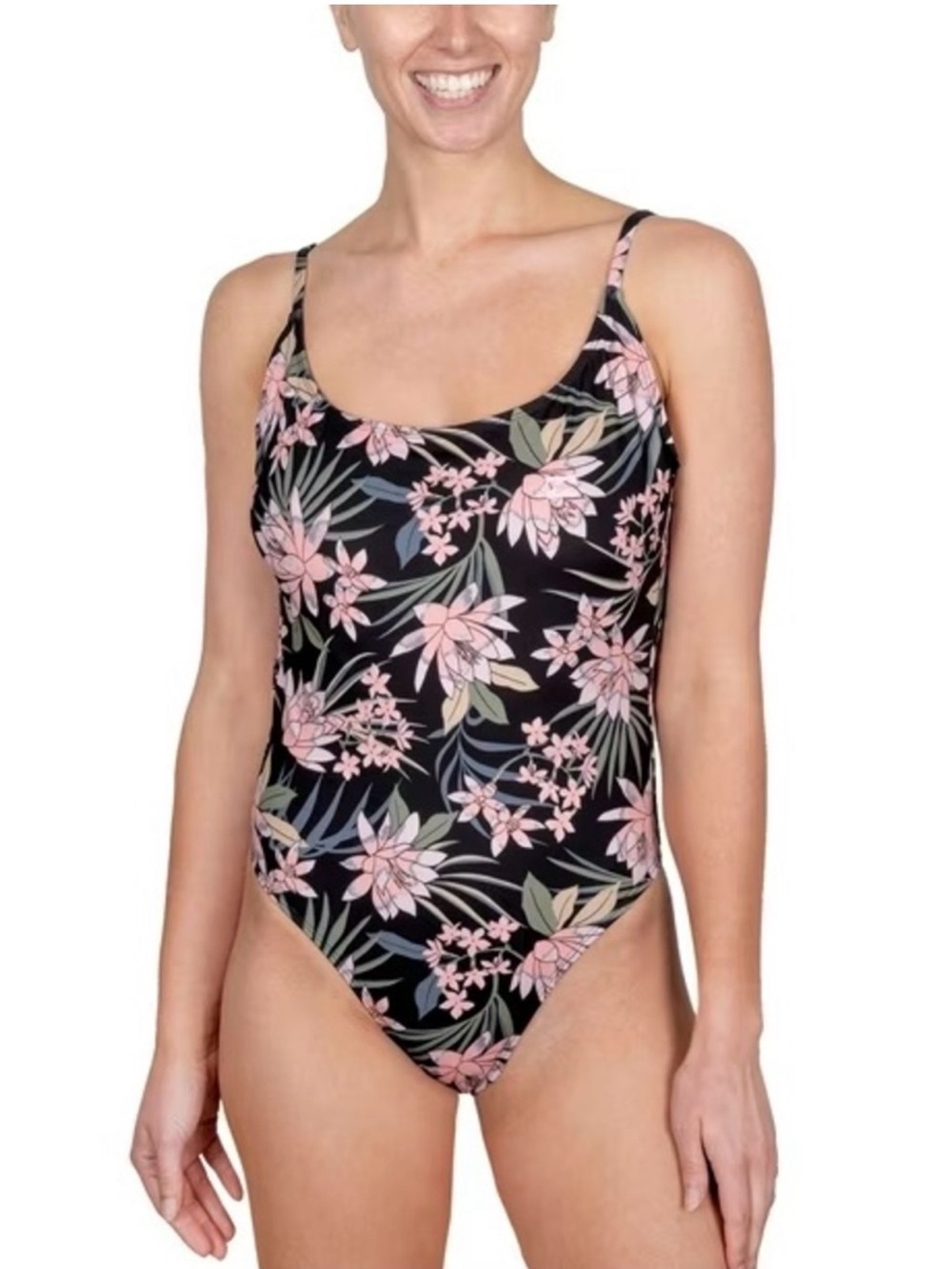 Billabong Black One-Piece Swimsuit with Pink Floral Print - Picture 2 of 7